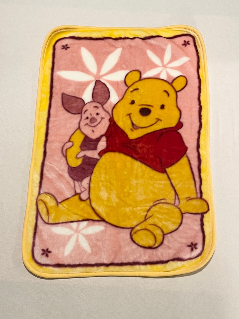 Vintage Disney Baby Winnie the Pooh Piglet Plush Fleece Baby Blanket Pink